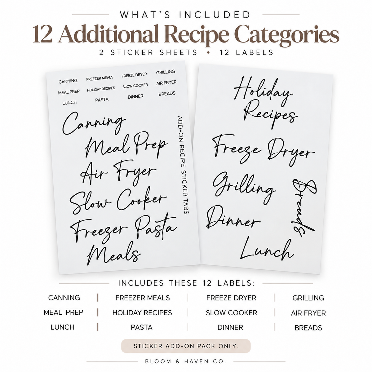 Recipe Tab Sticker Add-On Pack | 12 Additional Recipe Categories