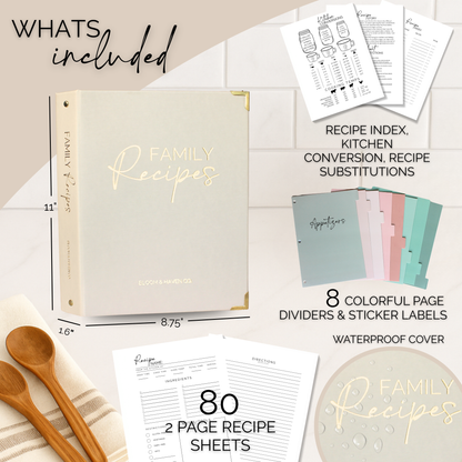 Bloom and Haven Recipe Binder | Write your family Recipes on blank Cookbook (Beige)