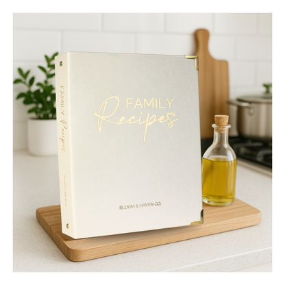 Bloom and Haven Recipe Binder | Write your family Recipes on blank Cookbook (Beige)