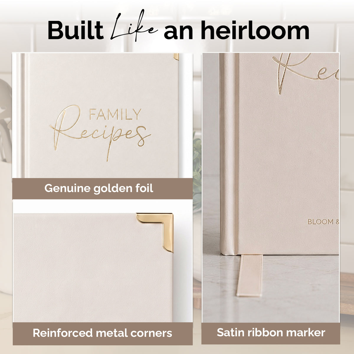 Bloom and Haven Recipe Book | A Beautiful Keepsake for Recipes & Traditions (Beige)