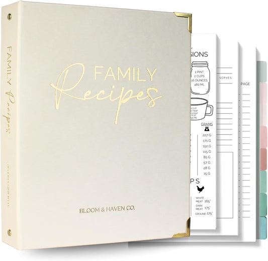 Bloom and Haven Recipe Binder | Write your family Recipes on blank Cookbook (Beige)