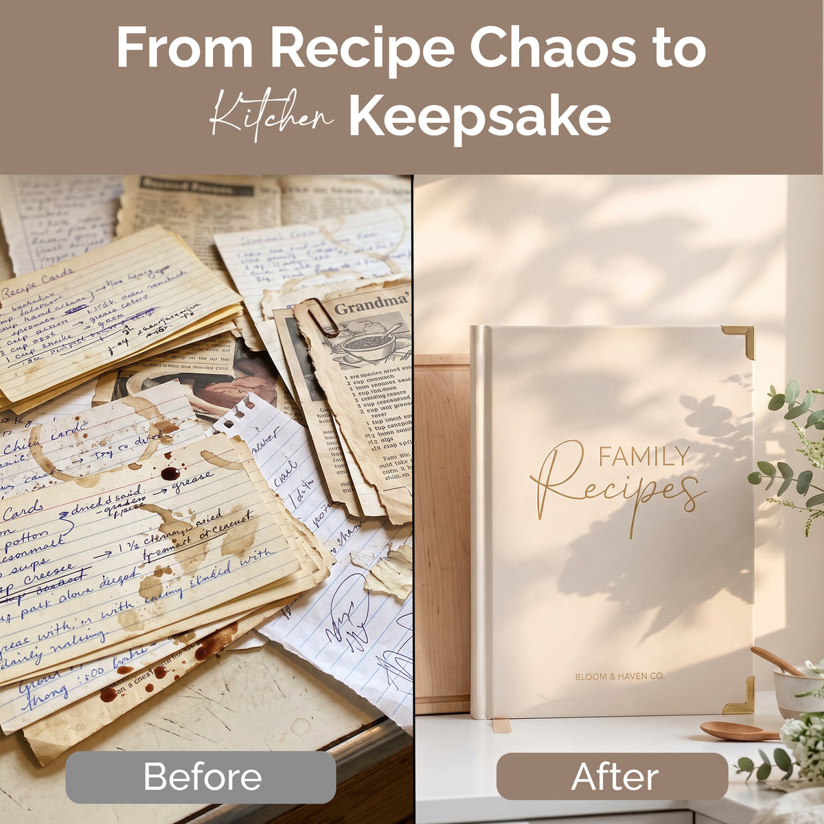 Bloom and Haven Recipe Book | A Beautiful Keepsake for Recipes & Traditions (Beige)
