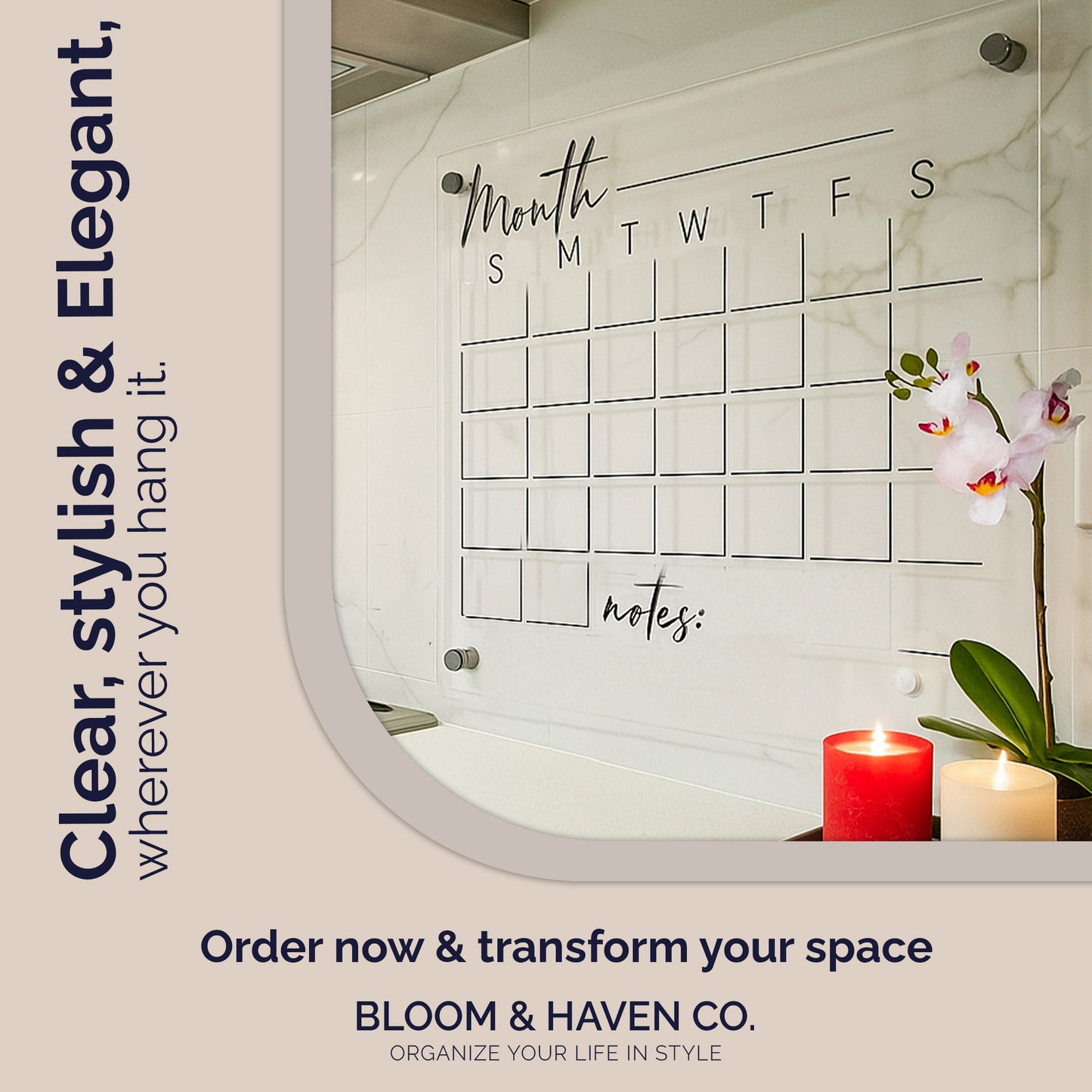 Premium Acrylic Calendar for Wall (16.75” x 13.25” x 1/4”)